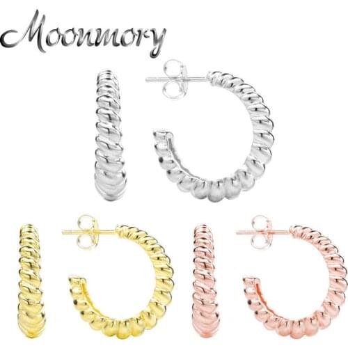 Moonmory 925 Sterling Silver Twist Garland Piercing Earrings For Women Perfect Arc European Pop Wedding Jewelry Christmas Gifts
