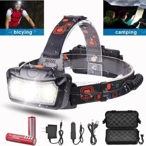 COB LED Headlamp Powerful Headlight USB Rechargeable Head Torch Flashlight Modes Head Light Outdoor Camping Light power by 18650