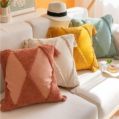 Yellow Green Tassels Cushion Cover 45x45cm Sand Embroidery Pillow Cover Home Decor Sofa PillowCase Pillow Sham