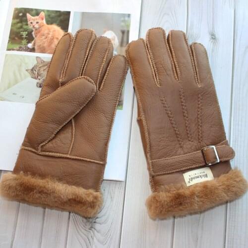 New Bickmods Brand Sheepskin Fur Gloves Men Leather Thick Winter Warm Outdoor Wind and Cold Handmade Sewing Finger