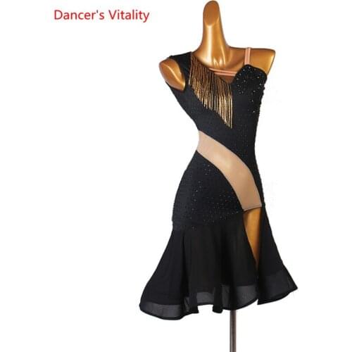 Latin Dance Dress V-Neck Diamond-Studded Long Skirt Performance Clothes High-end Custom Woman Child Competition Clothing