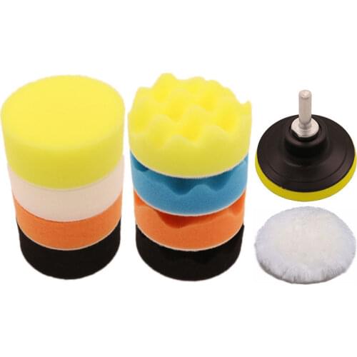 New 11Pcs/Set Car Polishing Disc Self-Adhesive Buffing Waxing Sponge Wool Wheel Polishing Pad for Car Polisher Drill Adapter