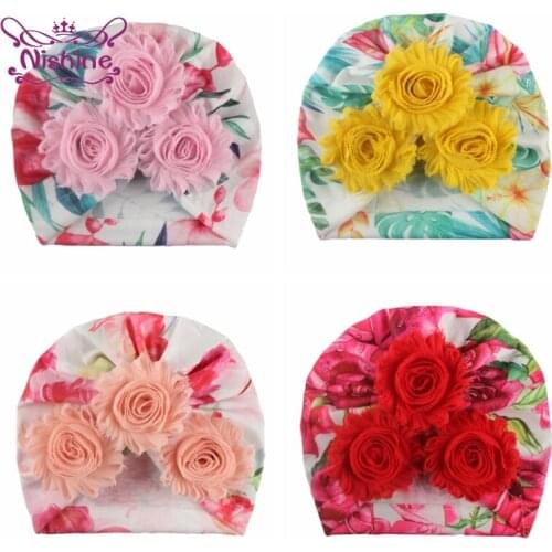 17*18 CM Vintage Printed Cotton Blends Infant Hats Handmade Flower Baby Girls Turban Toddler Headwear Kids Clothing Decoration