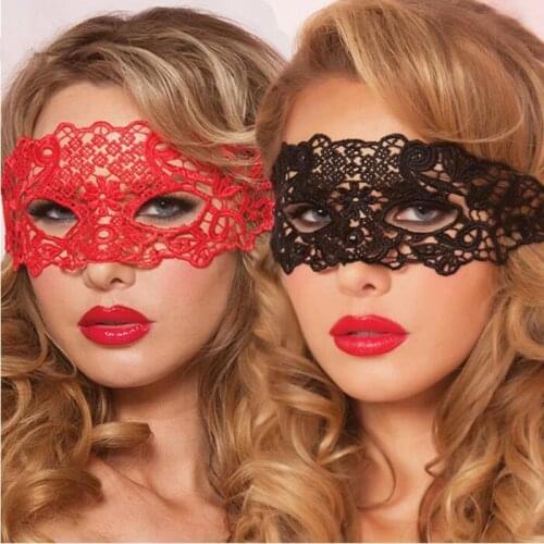 Sexy lingerie hot women exotic apparel hollow lace eye mask accessories black red nightclub queen party masks