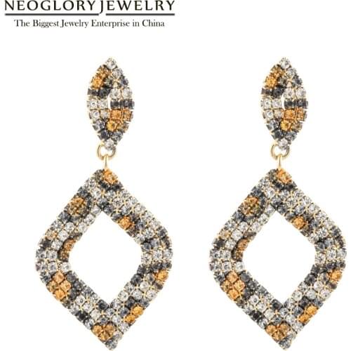 Neoglory Sexy Leopard Print Rhinestone Rhombus Drop Earrings For Women Personality Asymmetric Pattern Charm Ear Accessories Gift