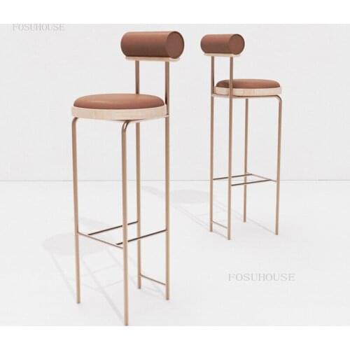 Nordic Bar Chairs Ins Backrest Design Bar Chair Fashion Simple Restaurant Stool Leisure Luxury Wrought Iron High Feet Chair