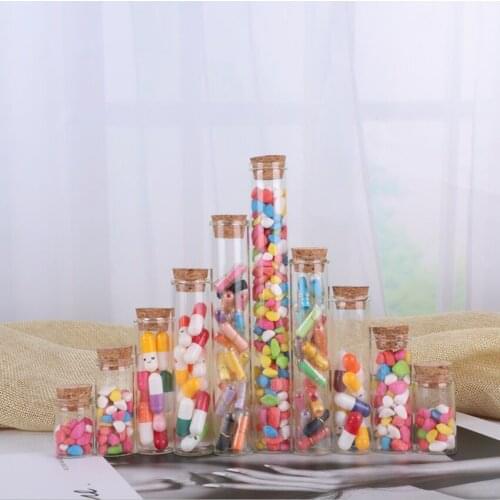 500pcs 3/5/8/10/12/18/20/22/25/30/60/62ml Glass Test Tube Terrarium with Cork Stopper Spice Storage Bottle Container Jars