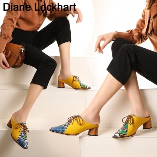 New Woman shoes High heels Slippers pointed toe shallow Slide Snake print Slip on loafers ladies sandalias Mules Women Loafers