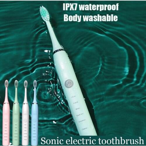 Sonic Electric Toothbrush Rechargeable Electronic Adult Timer 5 Modes Tooth Brush IPX7 Waterproof with 6 Replacement Brushheads