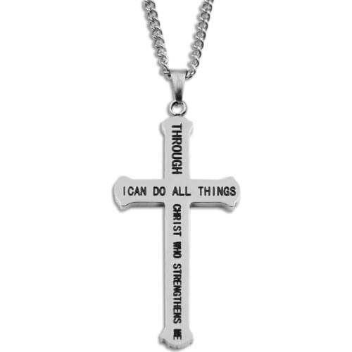 VILLWICE Philippians 4:13 Bible Verse Necklace Stainless Steel Cross Pendant Necklaces Christian Jewelry Gifts