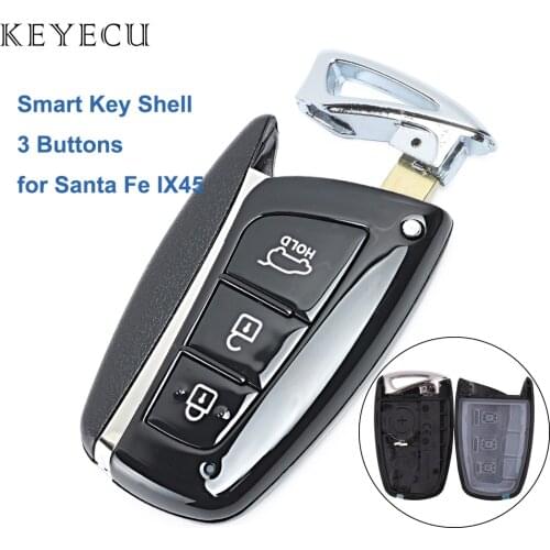 Keyecu Replacement Smart Remote Car Key Shell Case - 3 Buttons & Uncut Blank Blade - FOB for Hyundai Santa Fe IX45 - Key Shell