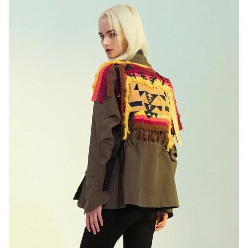 Women High Quality Ribbon Tassels Patchwork Embroidery Drawstring Waist Baseball Jacket Casual Chic Coat