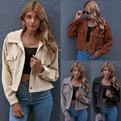 Autumn Winter Street Corduroy Shirt Jacket Womens Fashion Casual Solid Color Blouse Sweet Wind Pocket Button Cardigan 5251150