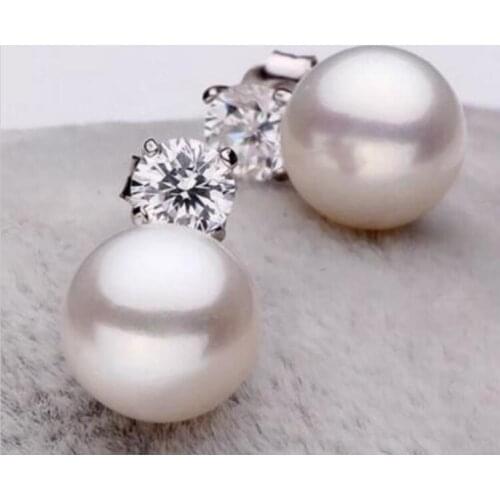 Designer free shipping noble jewelry Genuine 8-9mm Cultured Freshwater Pearl 925 Sterling Silver Lady crystal Earrings