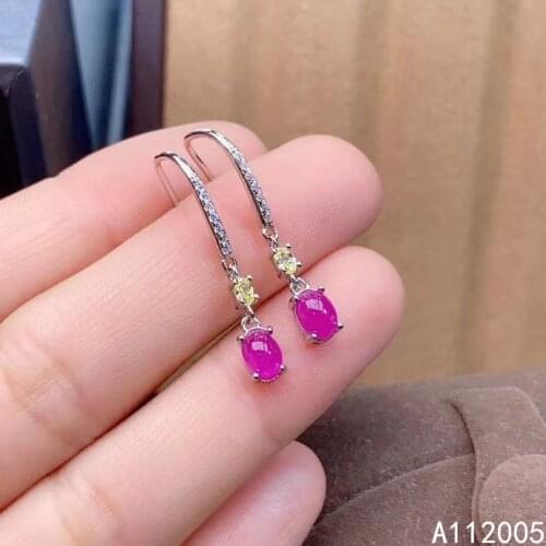 KJJEAXCMY Fine Jewelry 925 sterling silver inlaid natural gemstone ruby female earrings Eardrop elegant support test