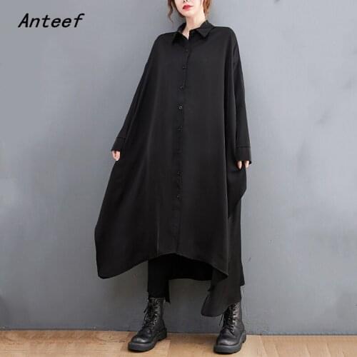 Long sleeve plus size oversized black vintage dresses for women casual loose spring autumn shirt dress elegant clothing 2021