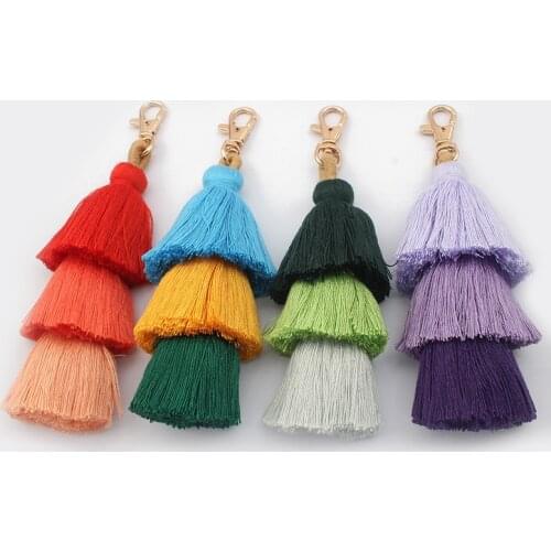 1pcs Multi-color 3 Layers Handmade Bohemia Cotton Tassel Bag Charm Key Chain Fashion Jewerly For Women Gifts Decoration
