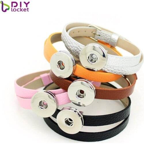 10pcs Wholesale Double Layer Litchi Snap Button Bracelet Fit 18mm Snap Button Charms LSNB16*10
