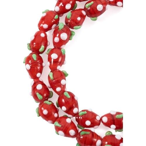100pcs 16x11mm Strawberry Beads Handmade Lampwork Beads 3D Loose Beads for Earrings Necklace Bracelet DIY Jewelry Accessories