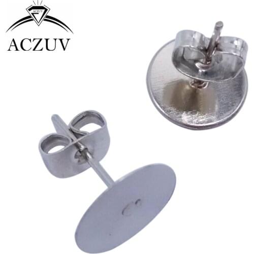 1000pcs Rhodium Plated 4mm 6mm 8mm 10mm Glue Pad Stud Earring Posts with Stoppers Butterfly Backs Findings EDT008