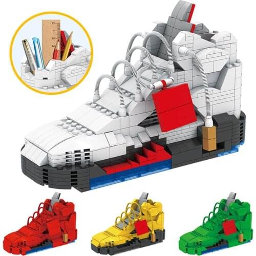 16CM New Sport Basketball Shoes Building Blocks Sneakers Model Pen Container Bricks Pencil-box Toys for Children DIY Stationery