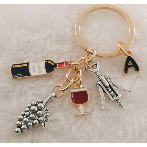 Charm enamel A-Z letters European and American cocktail grape wine bottle opener wine glass grape wine keychain bar keychain