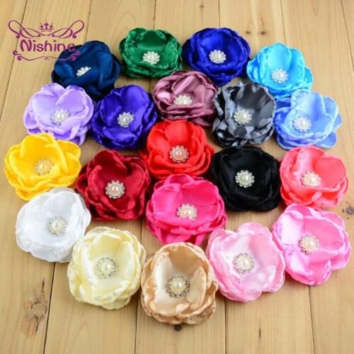 10pcs/lot Boutique Handmade Roast Floral Accessories with Pearl Rhinestone DIY Baby Girls Flowers Headwear Clothing Decoration
