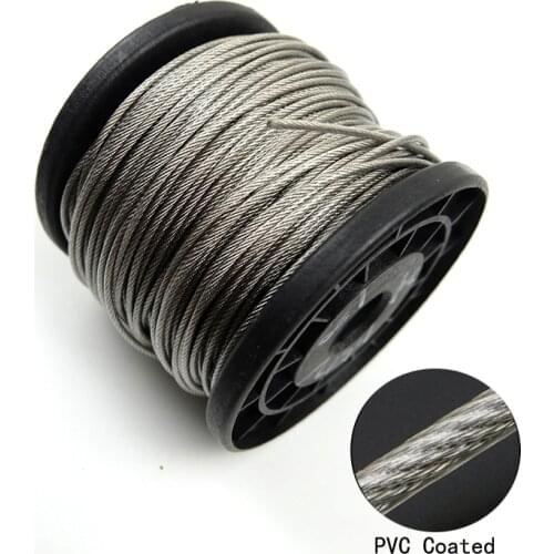 100 Meter 304 Stainless Steel 0.5/0.6/0.8/1/1.2/1.5/2mm Steel PVC Coated Flexible Wire Rope soft Cable Transparent Clothesline