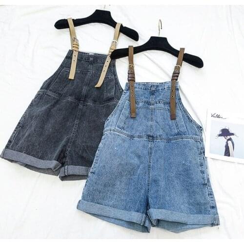 Cowboy strap shorts female Korean 2020 summer high waist new retro student loose slim bib jumpsuit women elegance