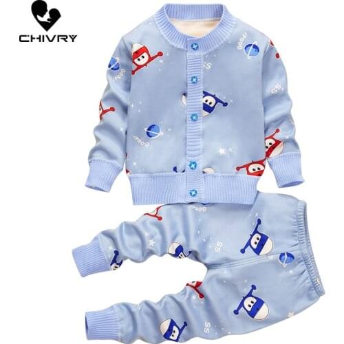 2Pcs Newborn Baby Knitted Clothes Set Autumn Winter Toddler Boys Girls Cartoon Cardigan Sweater Jackets with Pants Clothing Sets