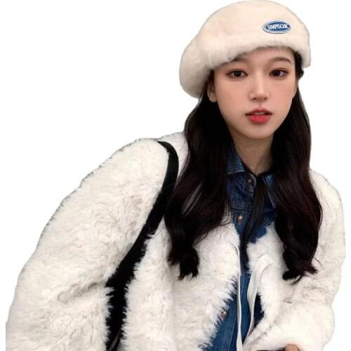Korean Rabbit Hair Beret Leisure Joker Pure Color Label Artist Tide British INS