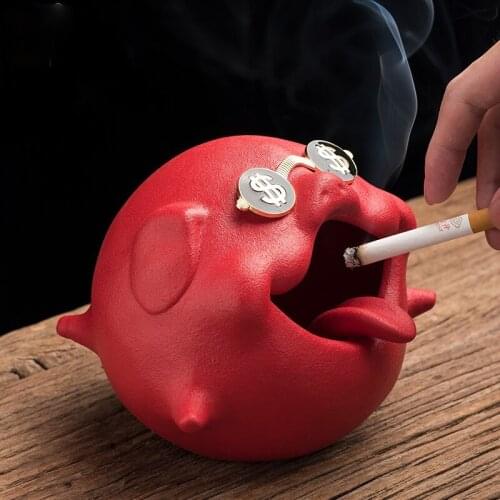 Creative Purple Clay Ceramic Pig Ashtray with Lid Coffee Table Office Desktop Decoration Cute Animal Ashtray Art Home Decoration