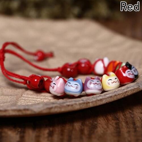 New arrive 1 piece Handmade Cute Ceramic Lucky Cat Charm Beaded Bracelet Fortune Wish Men Women Bracelet