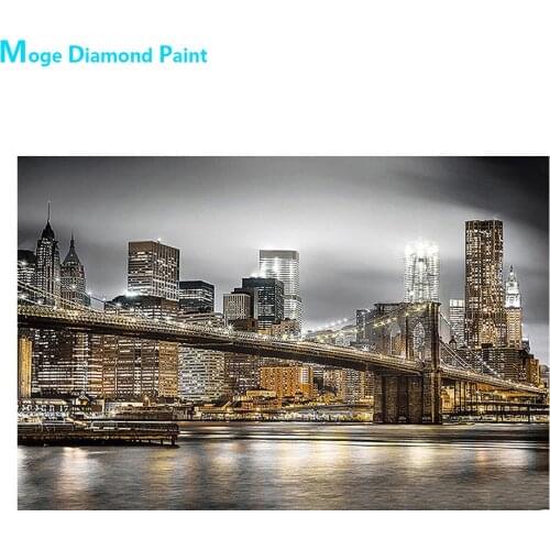 Bridge Lights Scenery Diamond Painting Round Full Drill DIY Mosaic Embroidery 5D Cross Stitch City Building Scenic Pattern