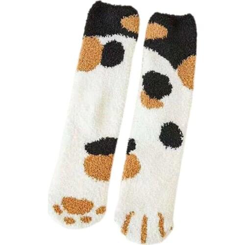 MXMA Women Winter Thick Fuzzy Plush Slipper Socks Kawaii Cartoon Cat Paw 3D Ear Striped Dot Pattern Fluffy Floor Sleeping Foot