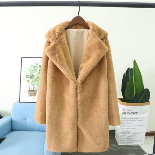 New women fashion faux fur coat turn-down collar faux rabbit fur 6 color S-4XL covered button