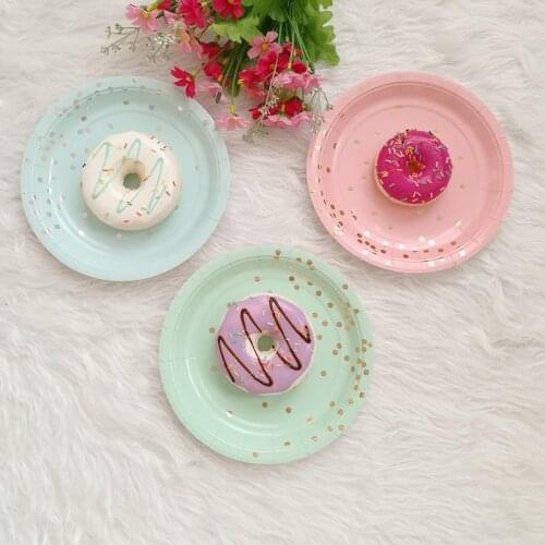 Disposable Plates Straws Gold Pink Mint Green Foil Dot 7" Paper Plate Baby Bride Shower Birthday Baptism Party Supplies