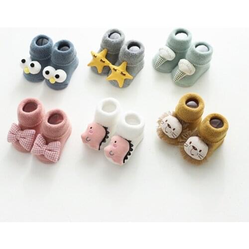 3D Autumn Winter Cotton Baby Floor Socks Anti-Slip Cute Star Bow Solid Socks for Infant Toddler Baby Boy Socks Winter Socks
