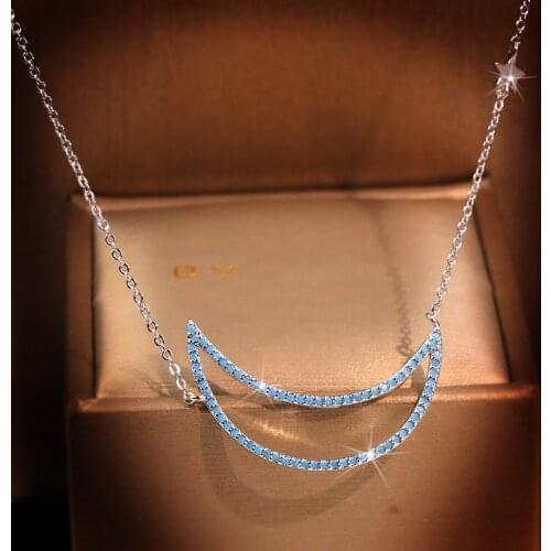New Bohemian Womens Starry Sky Moon Star Pendant Necklace Blue Cubic Zirconia Fine Necklace and Chain Wedding Jewelry