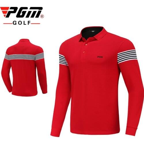 PGM Autumn Winter New Arrival Mens Soft Keep Warm Long Sleeve Cotton 3-Button Placket Golf T-shirt Men Golf clothing Sportswear