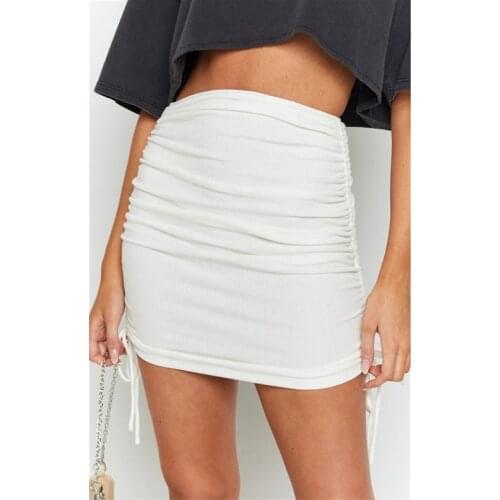 High Waist Sexy Pleated Knitted Women Mini Skirts Casual Elastic Slim Solid Lady Skirt Fashion Elegant Drawstring Wrap Skirts