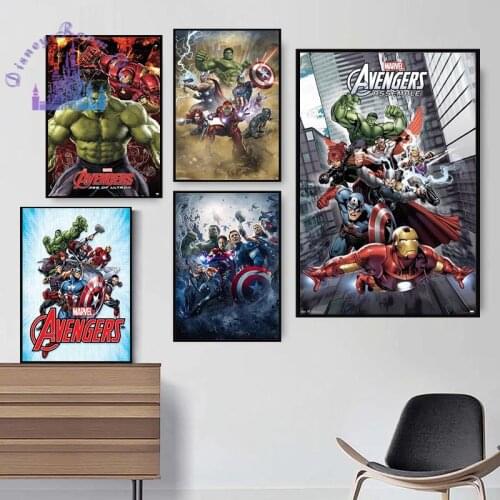 Marvel Superhero Avengers Movie Iron Man Hulk Posters Prints Wall Art Canvas Painting Picture for Living Room Bedroom Decoration