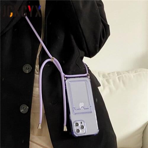 Shockproof Crossbody Lanyard Card Slot Clear Case For iPhone 11 12 Pro Max MiNi X XS XR 7 8 plus SE 2020 Bumper Soft Back Cover