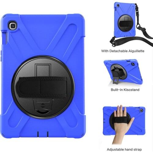 360 Degree Rotation Shockproof Silicone Case with Nylon Wrist Shoulder Strap Kickstand for Samsung Galaxy Tab S5E 10.5 T720 T725