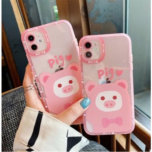Cartoon Pig Transparent Phone Case For iPhone 11 12 Pro Max 7 8 XS Max XR Cartoon Fashion Shockproof Mobile Phone Bag Case Cover