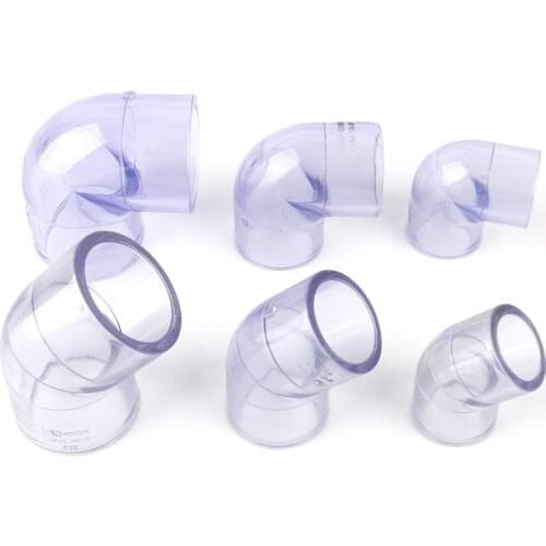 1pc Inner Dia 20/25/32mm PVC Transparent 90/45 Degree Elbow Connector DIY Fish Tank Water Pipe UPVC Fittings