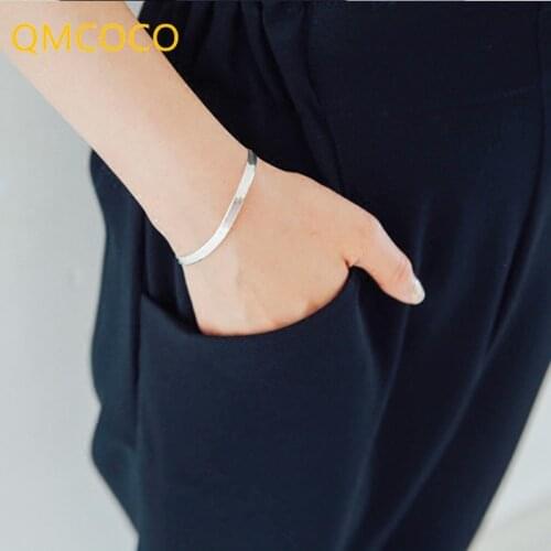 QMCOCO 925 Silver Bracelets For Women Girl 2021 New Style Trend Elegant Simple Flat Snake Texture Party Jewelry Birthday Gifts