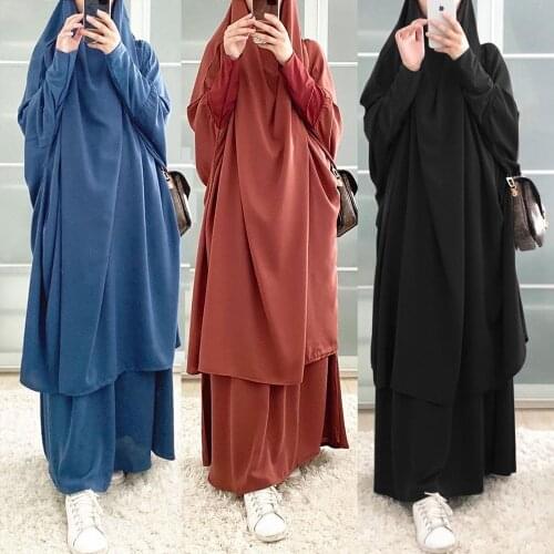 Ramadan Muslim Prayer Garment Set Women Hooded Hijab Dress Jilbab Abaya Skirt Sets Long Khimar Djellaba Eid Gown Islamic Niqab