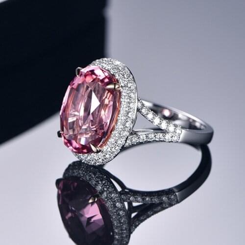 Luxury Silver Color Pink Gems Stone Crystal Rings for Women Cocktail Party Rings Engagement Wedding Ring Bridal Jewelry Gifts