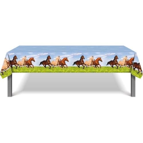 130*220cm PE Horse Racing Wild One Happy Birthday Party Tablecovers Disposable Tablecloth Race Track Baby Shower Party Supplies